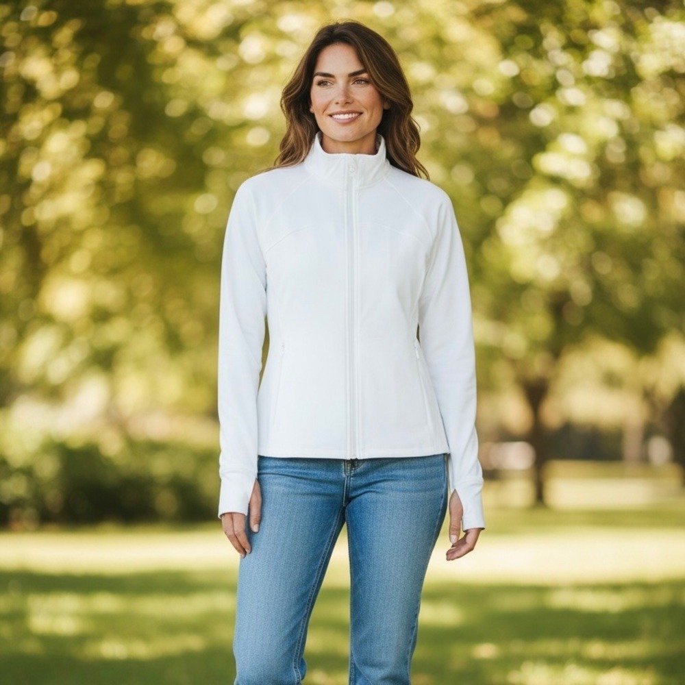 Jockey‎ Full Zip Jacket Womens XL White NEW Mock Neck Thumbhole Activewear